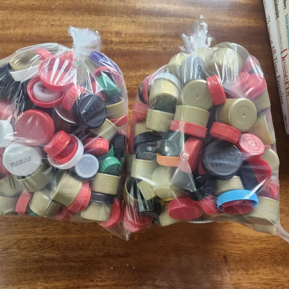 2 bread Bags Of Plastic Bottle Caps Coke Sprite Gatorade Crafts Art Supplies